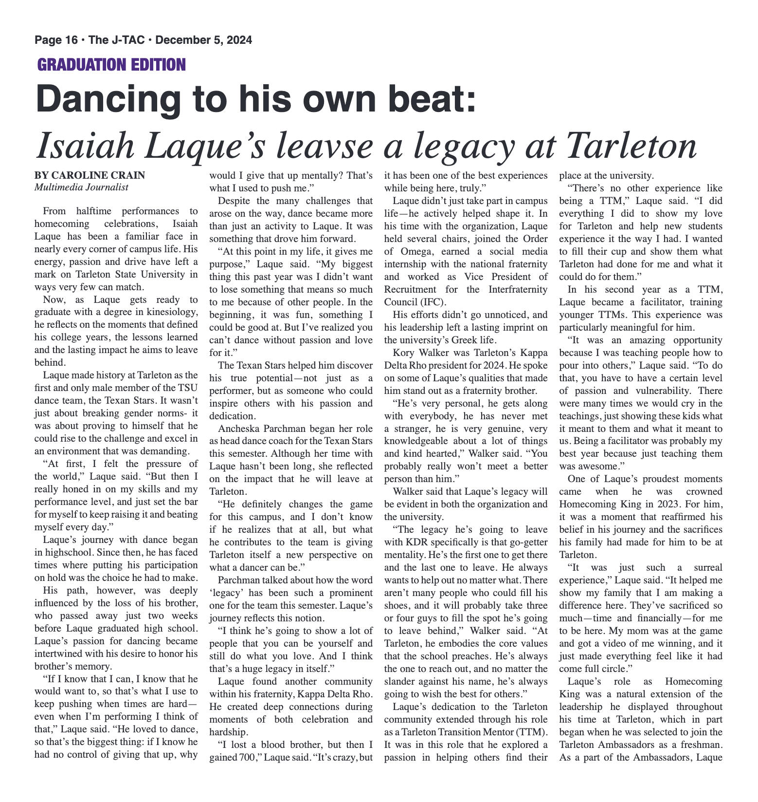 VOL. 106 NO. 7 Graduation December 2024 - page 16