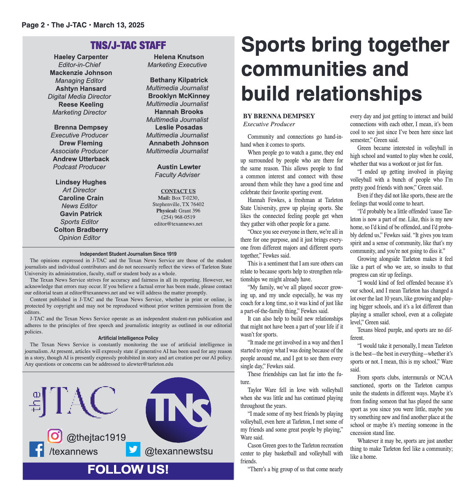 VOL. 106 NO. 10 Spring Sports March 2025 - page 2