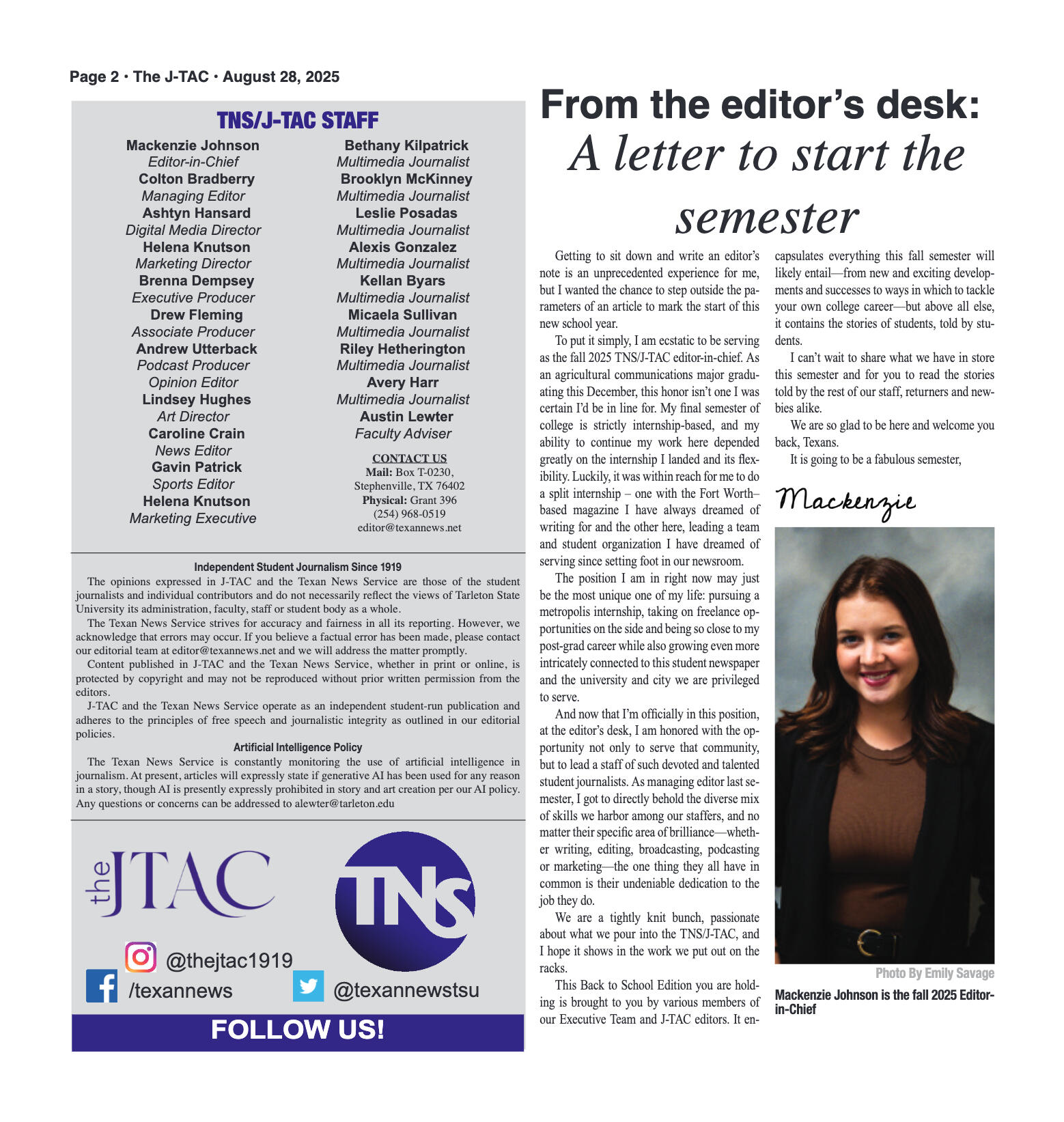 VOL. 107 NO. 1 Back to School August 2025 - page 2